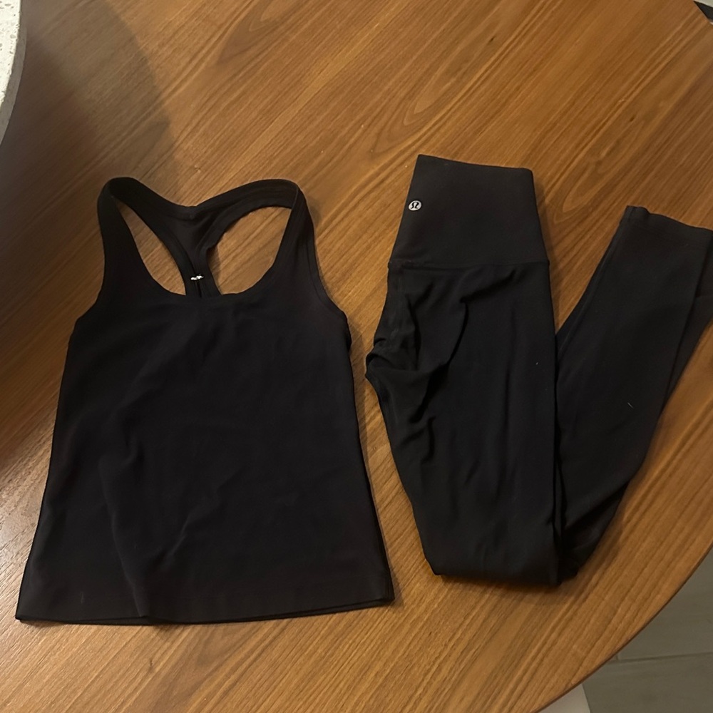 lululemon athletica Black Leggings and Tank Set size 2 pant and size 4 top